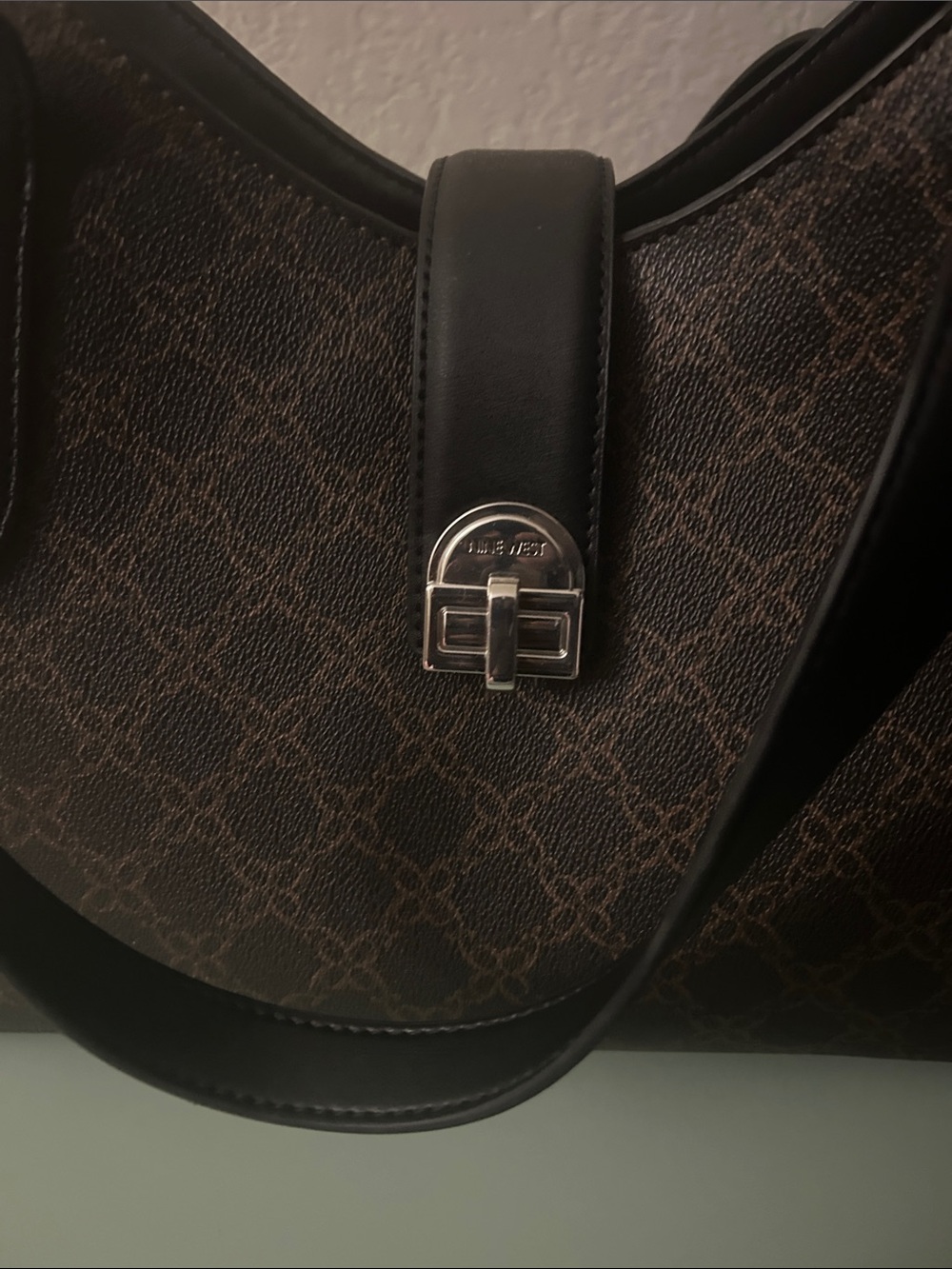 Nine West Brown Monogram Tote with Black Trim